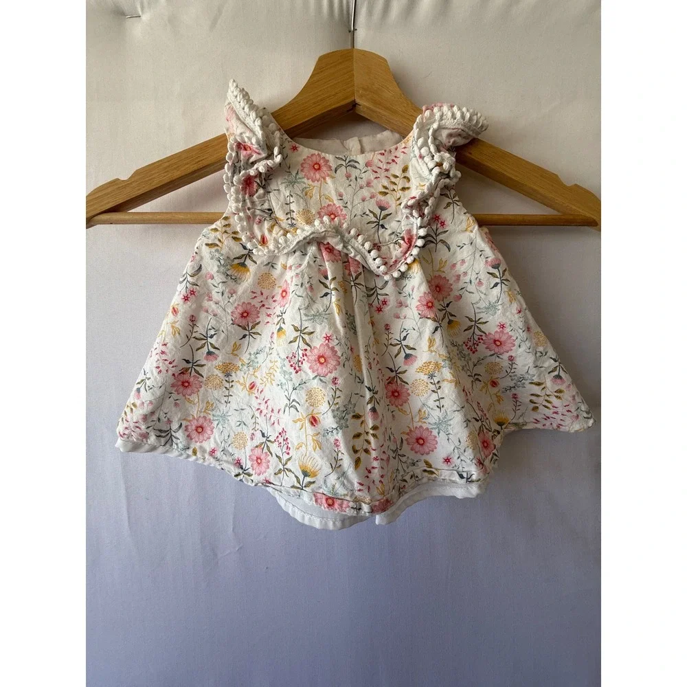 Tommy Bahama Baby Girl‎ Floral Pom Pom Trim Sleeveless Top 3-6 Months White Pink